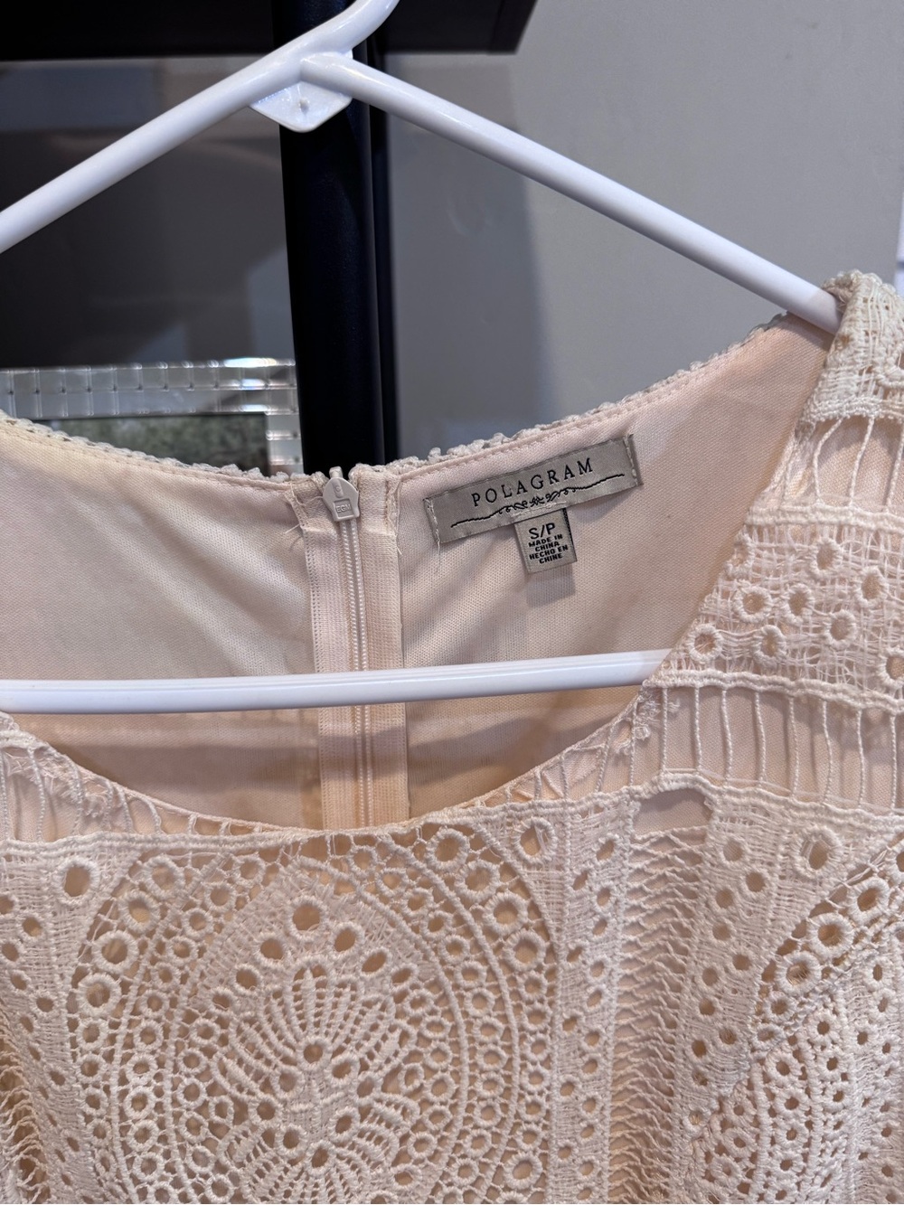 NWOT Polagram Cream Crochet Midi Dress with Flutter Sleeves - Picture 4 of 4